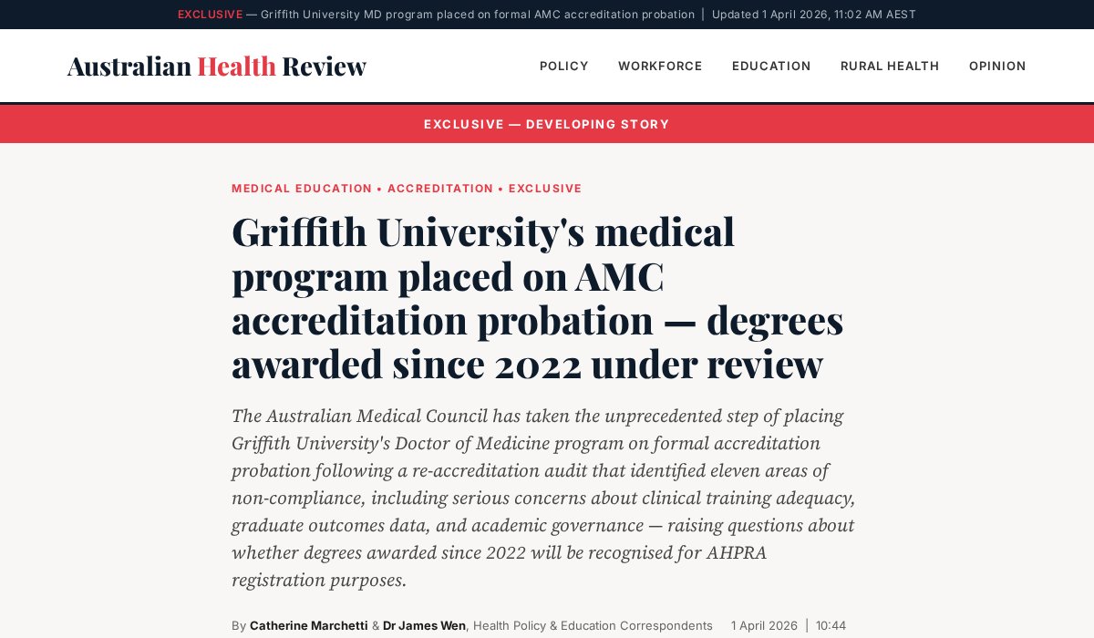 Griffith University accreditation article